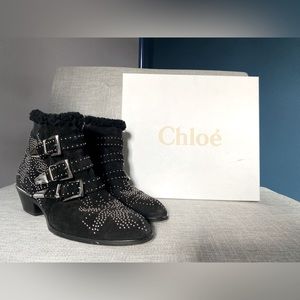 Perfect for Fall Iconic Chloe Susanna Black Suede Studded Ankle Boots - size 38